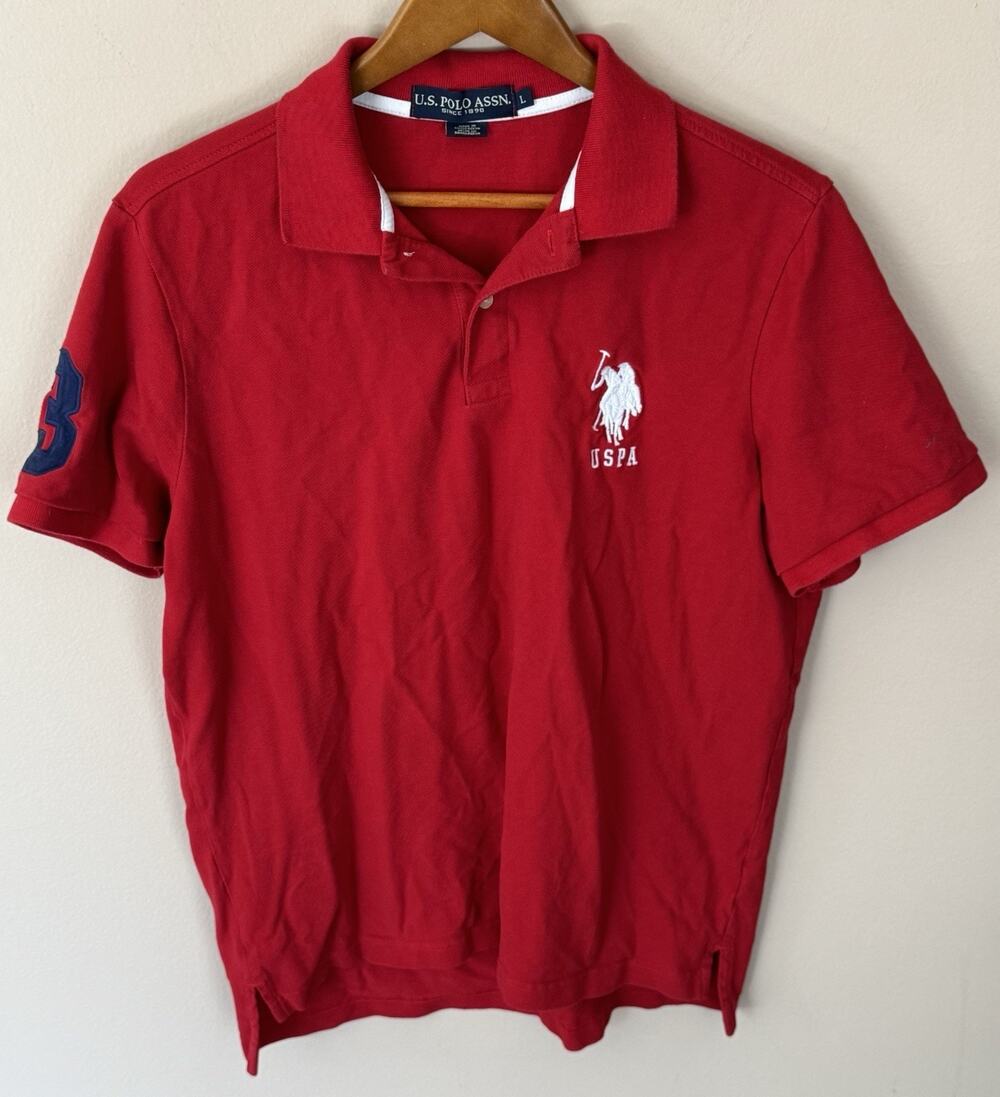 US Polo Assn Big Pony Polo Shirt Mens L Red Short Sleeve Golf